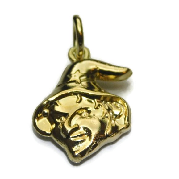 14k Yellow Gold Witch face Charm Pendant